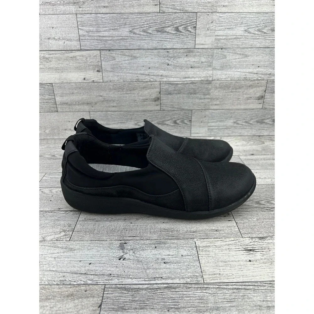 Cloudsteppers‎ by Clarks Black Slip On Comfort Loafers Casual Walking Shoes Sz 8